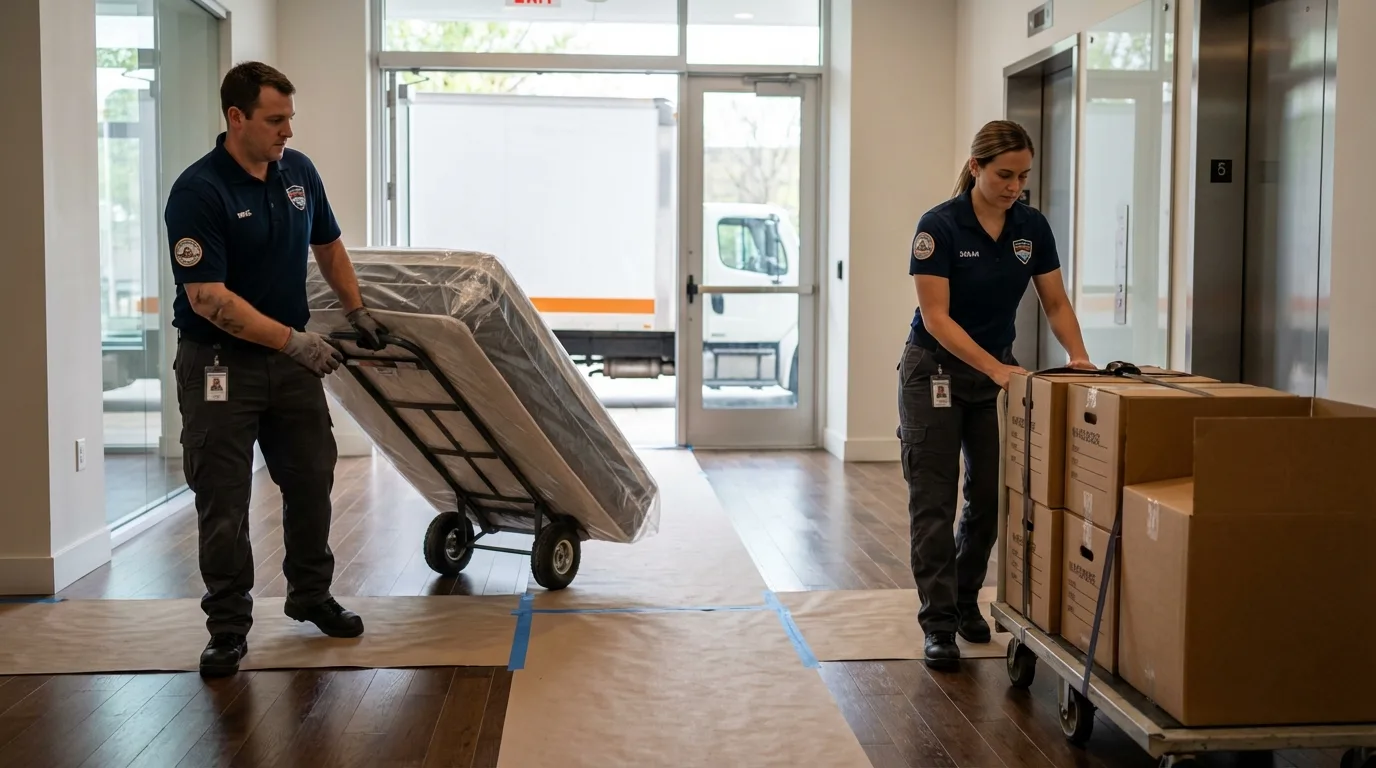 Professional apartment movers loading elevator in Mount Vernon, NY